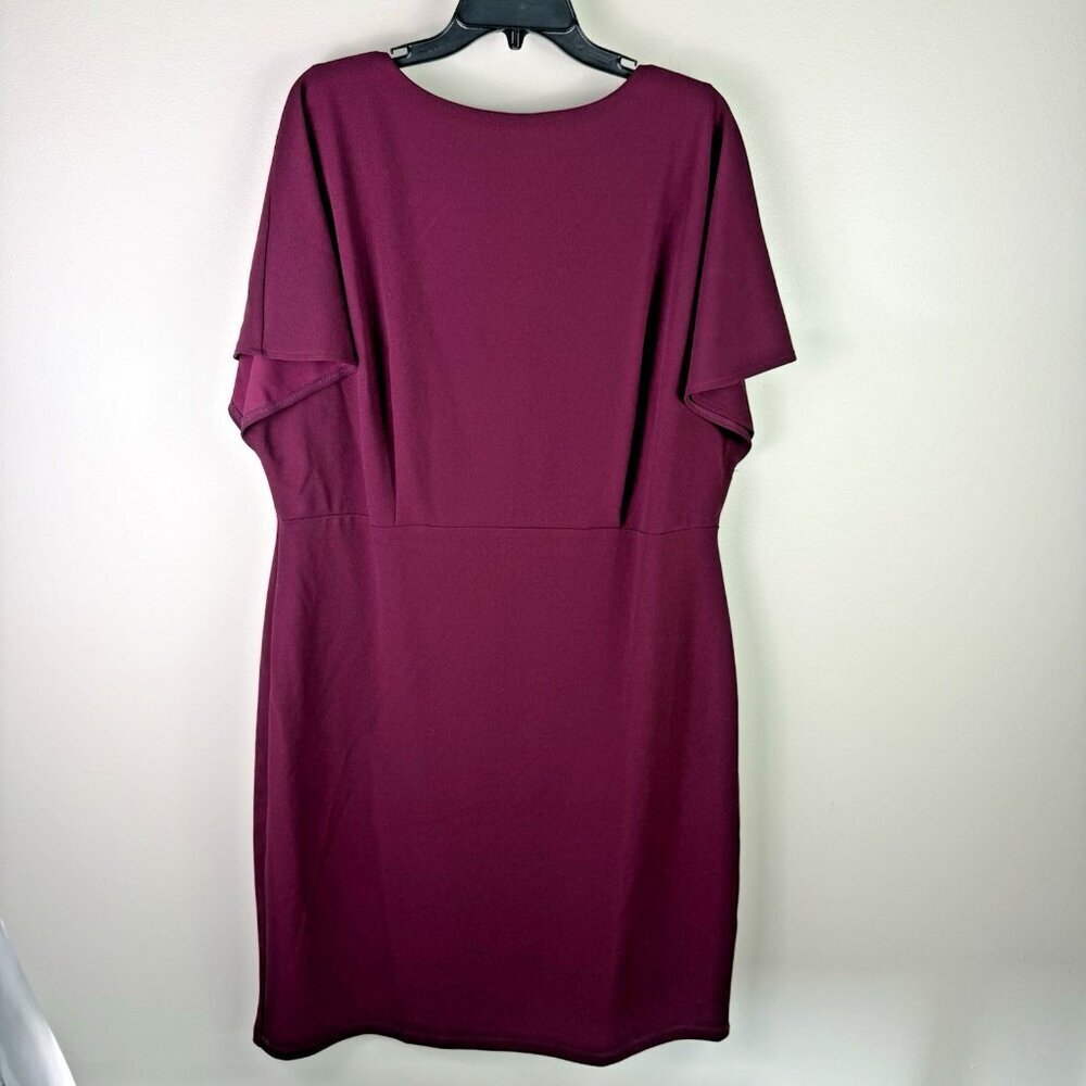 Maggy London Burgundy Sheath Dress Flutter Sleeve Lined Stretch Plus Size 18